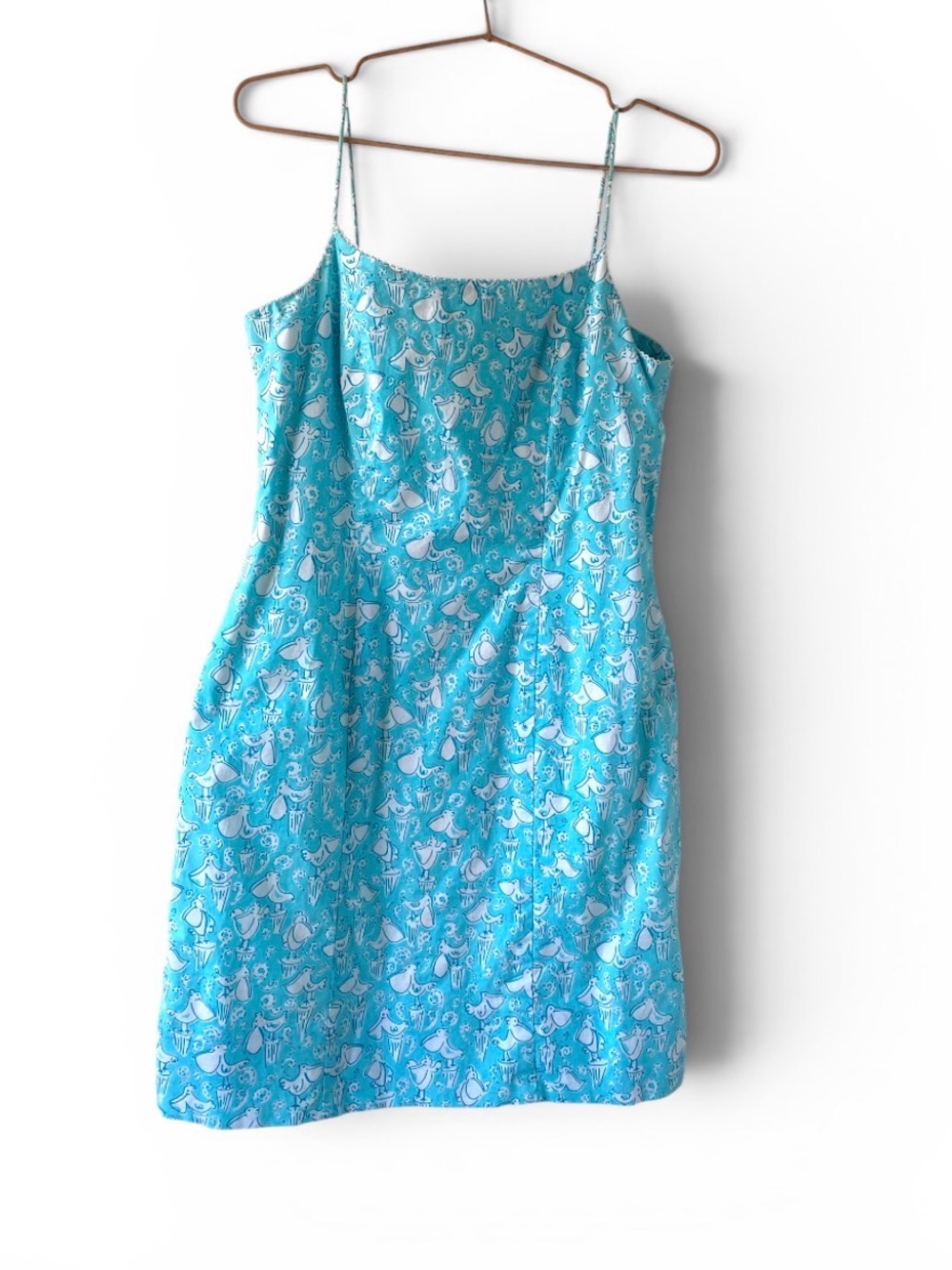 Lilly Pulitzer  vintage pelicans Turquoise & White Paisley Spaghetti-Dress